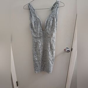 Anna Grace Small Blue Grey Backless Lace Dress Cocktail Mixer Prom Whimsy Fairy